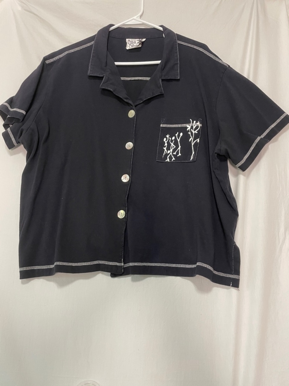 Vintage Copa Cabana Button Up Shirt “Art to Wear” Navy Blue 100% Cotton